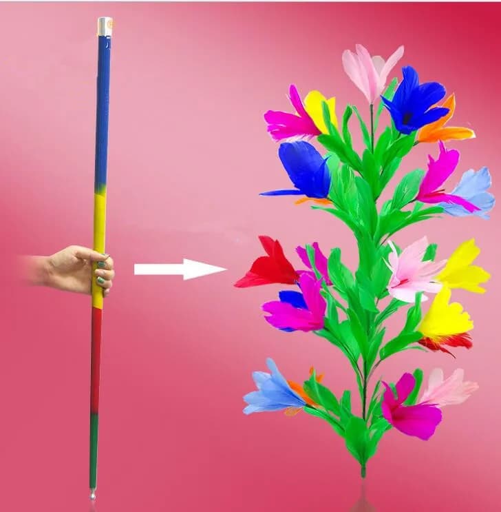 Canna da fuga magica in acciaio per fiorare (21 fiori) - Trucchi magici, canna da fiore, magia da palcoscenico, primo piano, commedia, bacchetta magica in metallo
