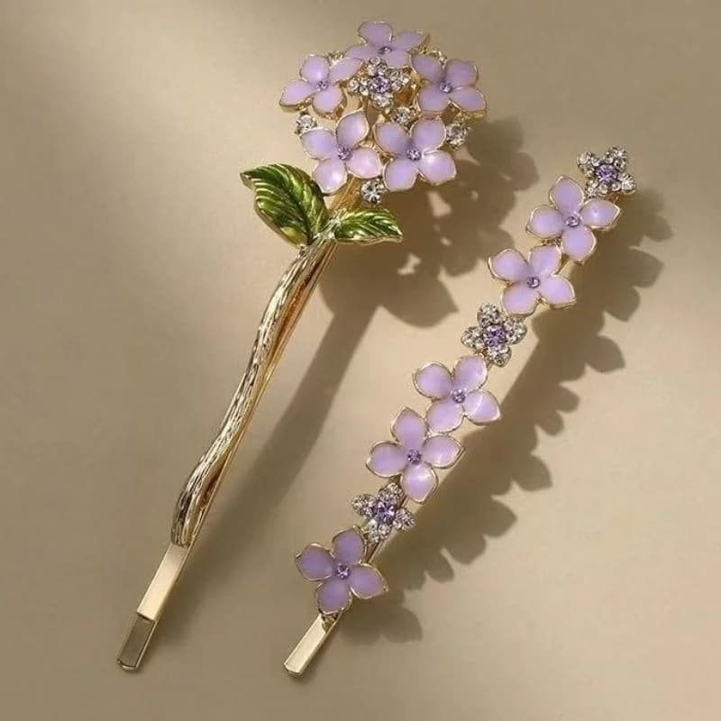 2 Pieces Metal Hair Clips Disposable with Motive Floral Glicine, Women's Hair Clips with Rhinestones Requirements, Hair Accessories with Frange