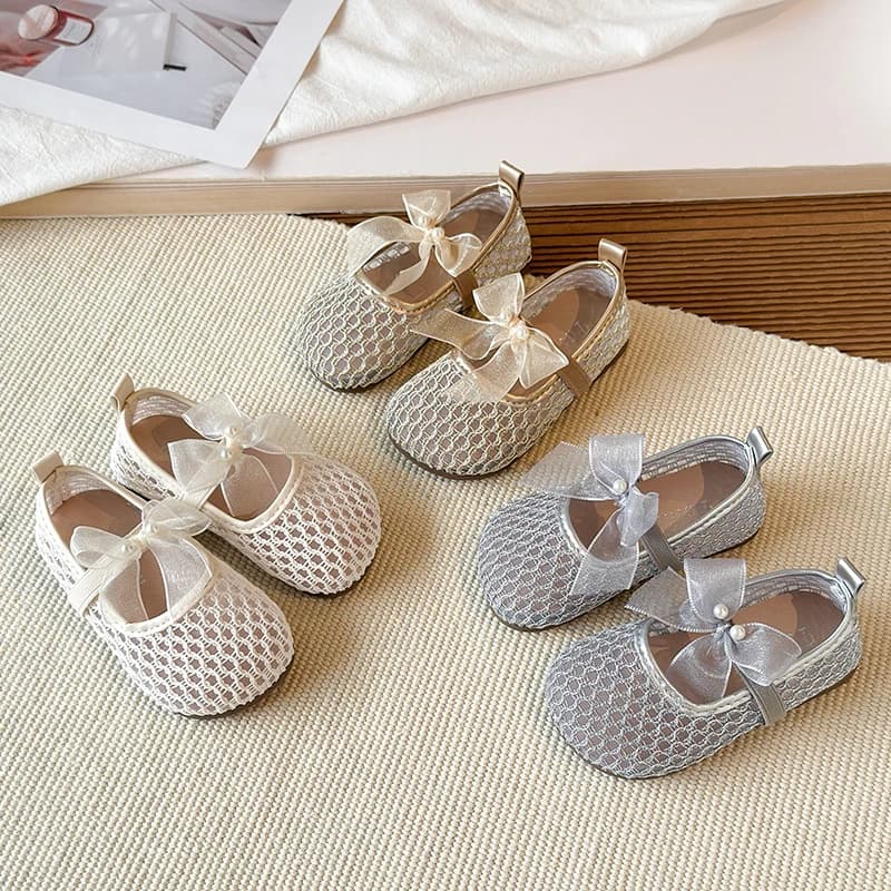 Sandali in Rete Traspirante per Bambine 2026, Scarpe da Principessa alla Moda con Fiocco, Calzature Leggere Antiscivolo per Bambini 21-30