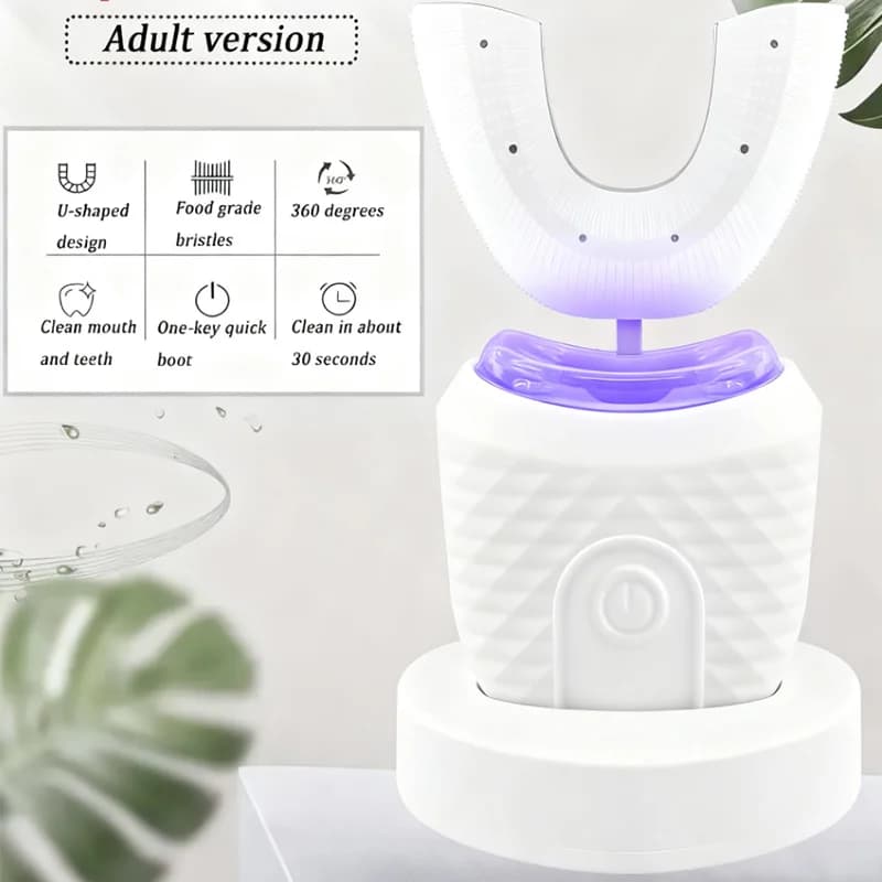 Wireless electric adult sonic toothbrush, U-shaped toothbrush, portable teeth whitening lamp, oral cleaner, tongue scraper