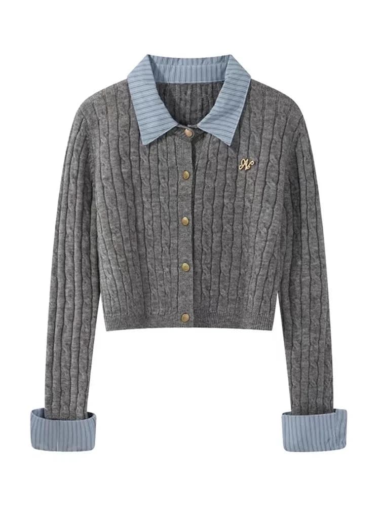 Cardigan Grigio da Donna, Maglione Lavorato a Maglia, Stile Harajuku Y2k, Manica Lunga, Abbigliamento Vintage Estetico, Nuova Camicia 2026