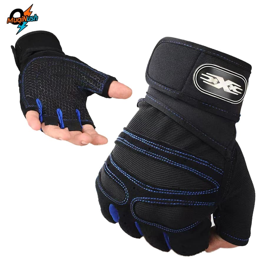 MuqiNush Extended Wrist Support Workout Gloves Non Slip Silicone Palm Pads Breathable Half Finger Gym Gloves For Weightlifting
