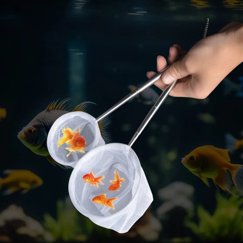 Rete da pesca per acquario in acciaio inossidabile, retrattile, per piccoli gamberetti, accessori per la pulizia dell'acquario