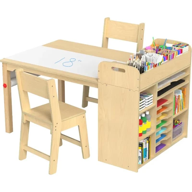 Set Tavolo e Sedie per Bambini GDLF, Scrivania per Arti e Mestieri con Ampio Spazio di Archiviazione e Organizzatore Portatile per Materiali Artistici, per Bambini dagli 8 ai 12 Anni
