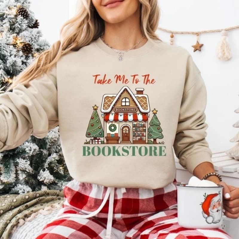 Take Me To The Bookstore Sweatshirt Bookclub Christmas Lover Gift for Book Lover Gift Pattern Print Autumn and Winter Pullover