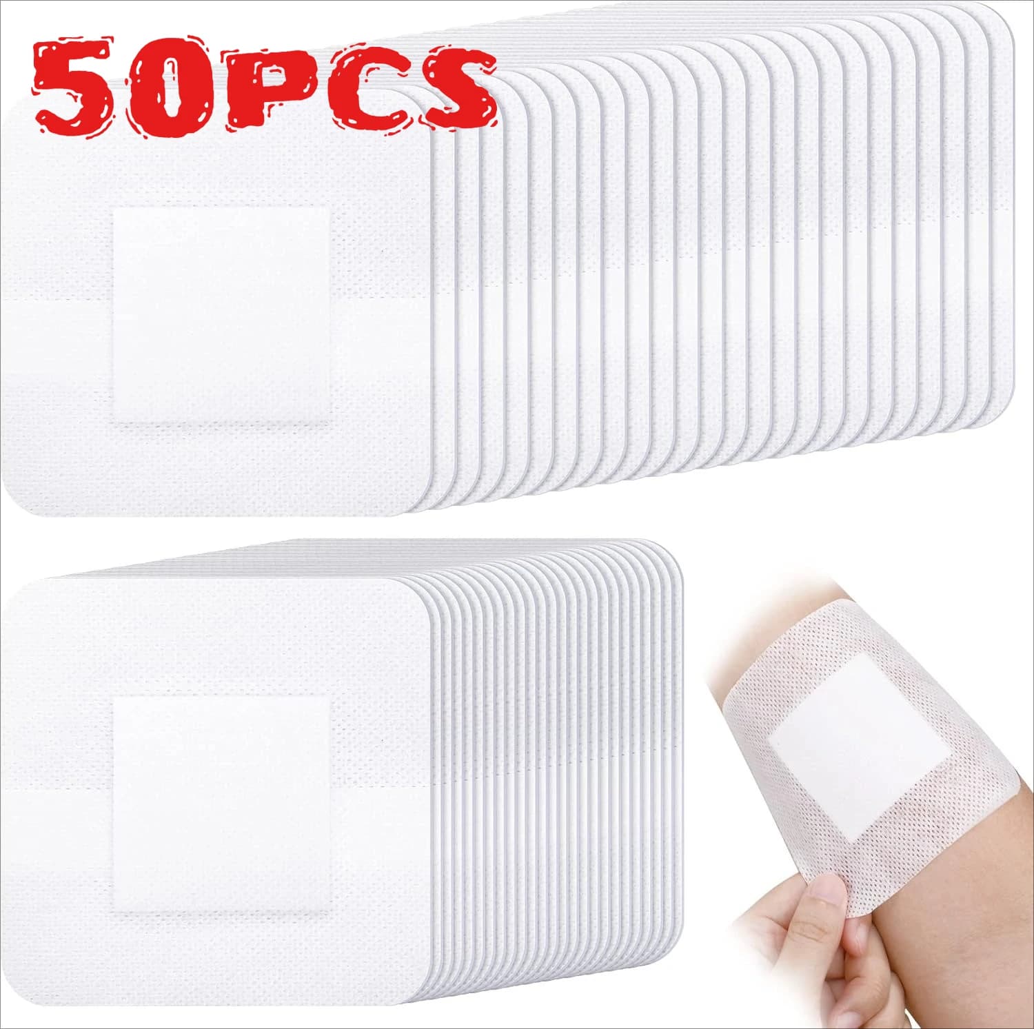 50PCS Non-Woven Medical Adhesive Bandages, Easy Tear Wound Dressing, Individually Wrapped Protection Equipment for First Aid Kit