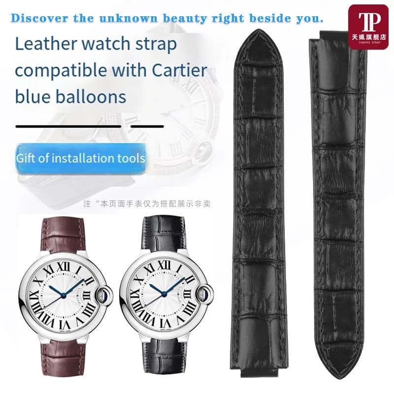 14 16 18 20 22mm Genuine leather watchband For Cartier blue balloon watch strap men women bracelet Stainless steel fold buckle