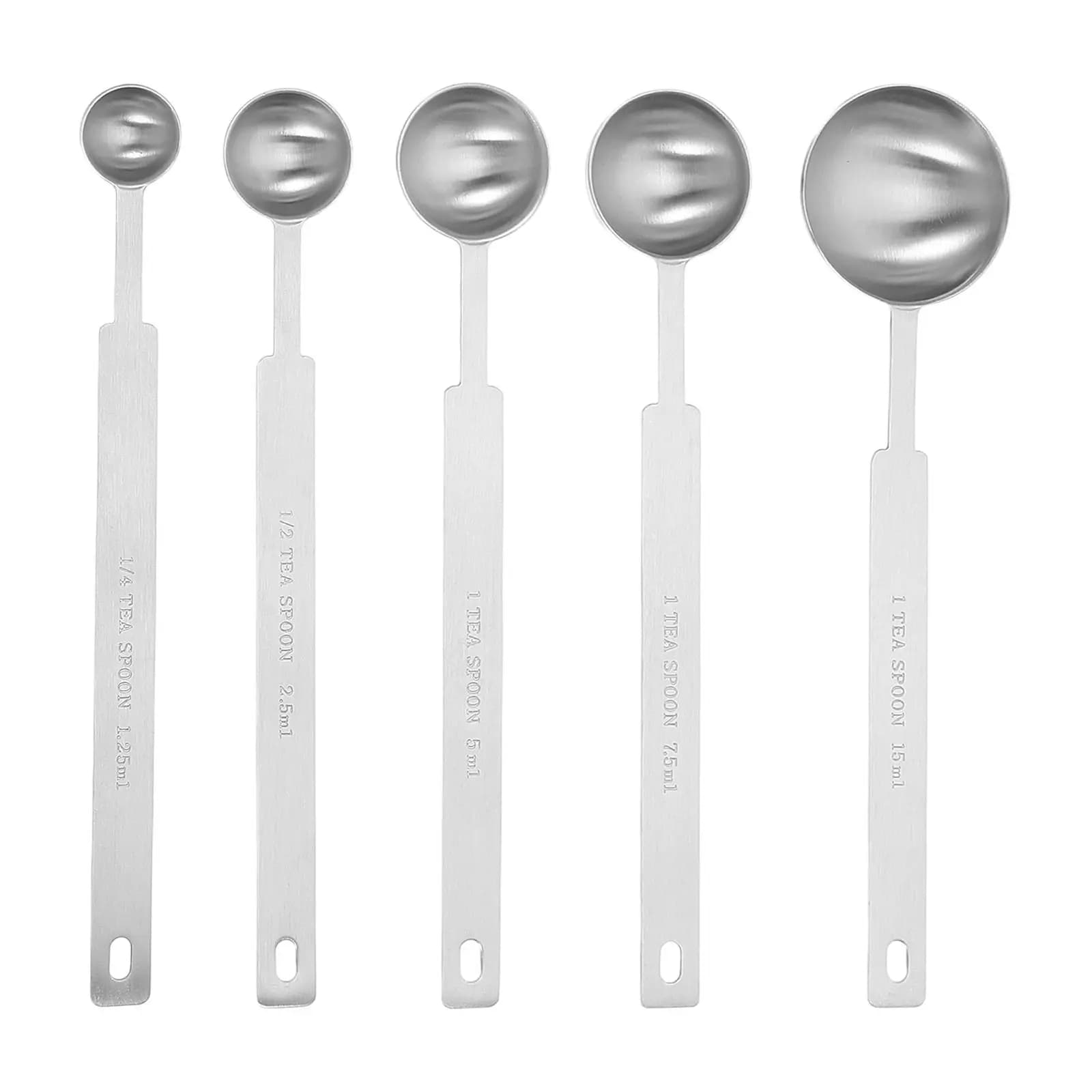 5pcs Stainless Steel Measuring Spoons Set Long Handle For Coffee Tea Spice Protein Powder Baking Cooking Scoop Tool Kitchen