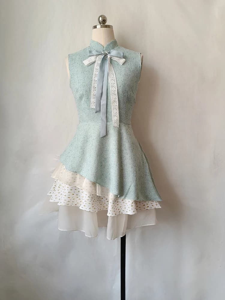 Summer Elegant Short Dress Women's Sleeveless Uneven Hem Waist Cinched A-Line Skirt Polyester Fabric Casual Wear
