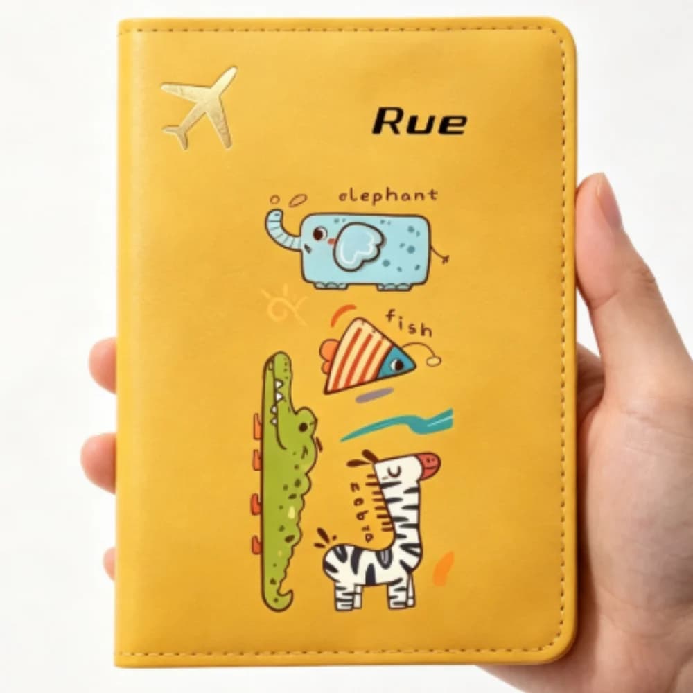 Customized Name & Text Airplane Logo Passport Wallet, Cute Cartoon Pattern Travel Holder Suitable for Men and Women