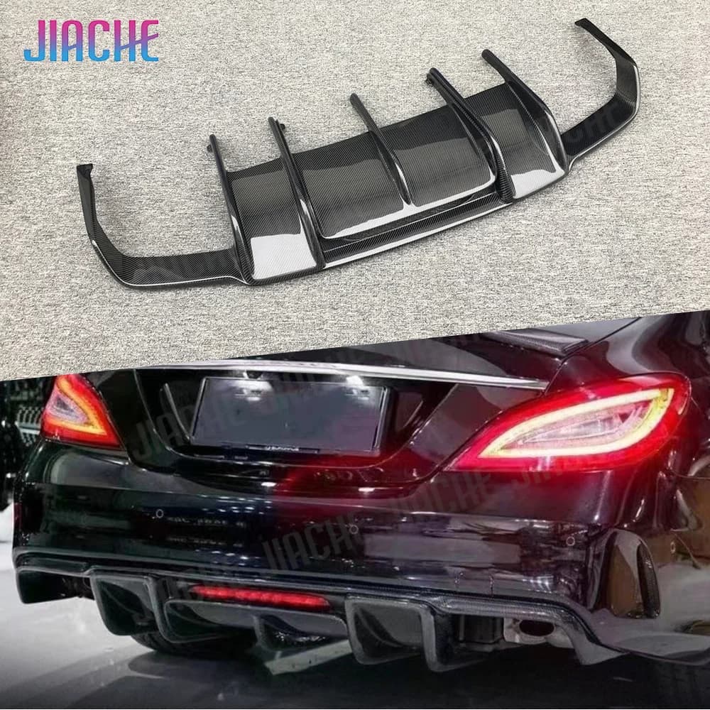 Diffusore posteriore in fibra di carbonio JIACHE, spoiler per paraurti per Mercedes Benz W218 CLS350 CLS63 AMG 2012-2017, kit carrozzeria in FRP nero.