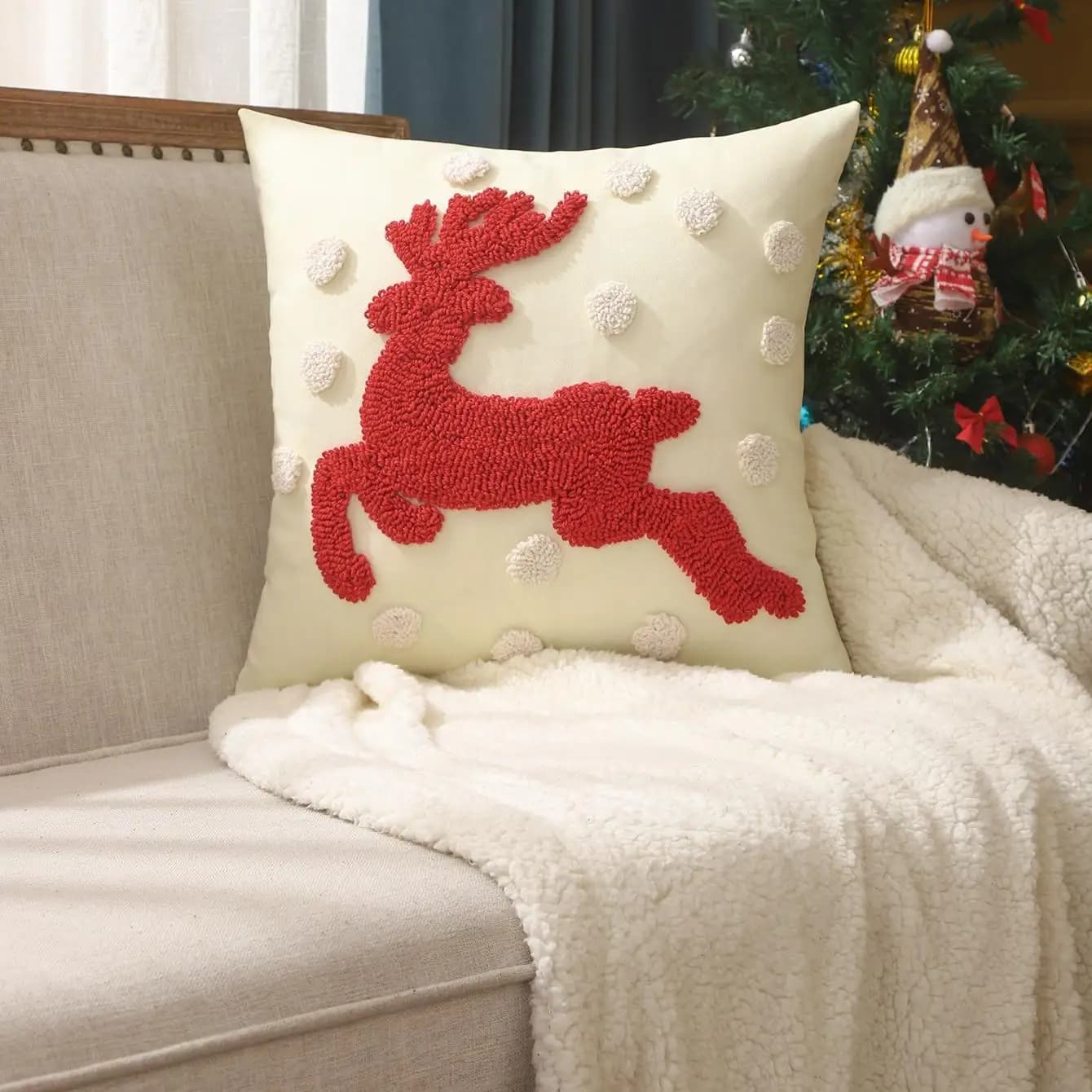 Christmas Towel Embroidery Pillowcase Holiday Home Decoration Sofa Pillow Christmas Pillowcase Living Room Cushion Cover