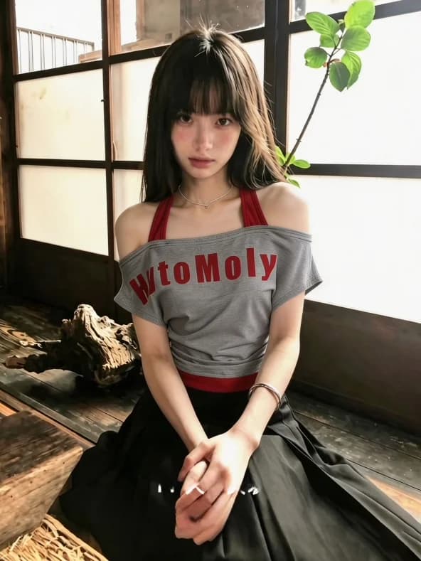 plus Size Korean Style Slim Fit One Shoulder T-Shirt Waist Cinched Conceal Meat Plump Women Daily Top Korean Style Short Sleeve
