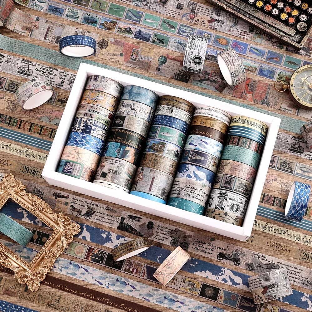 36 Rolls Retro Travel Washi Tape Set 5 Widths Vintage Map Nautical Design For Scrapbooking Bullet Journals Office Notebook Decor