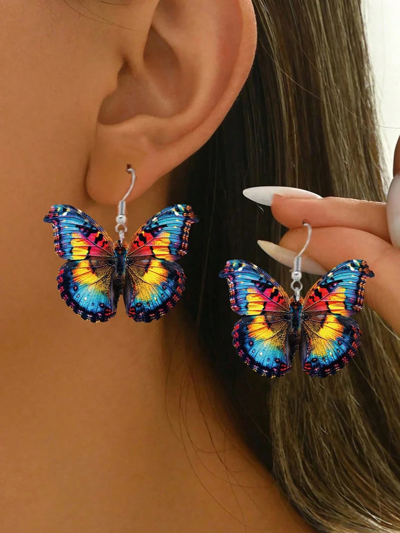 1 paio di orecchini a forma di farfalla colorati in acrilico, chic e versatili