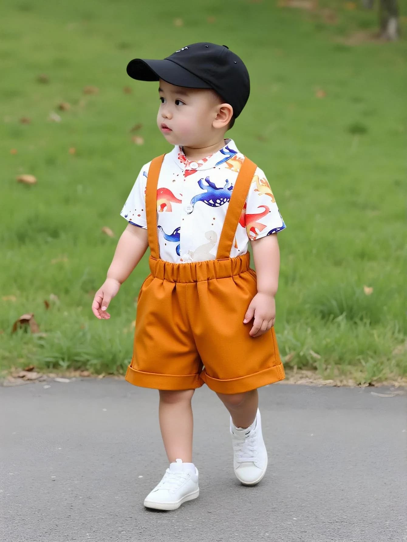 Baby Boys Two-Piece Set Fashionable Cute Animal Cartoon Printed Shirt Triangle Jumpsuit And Overalls for Summer