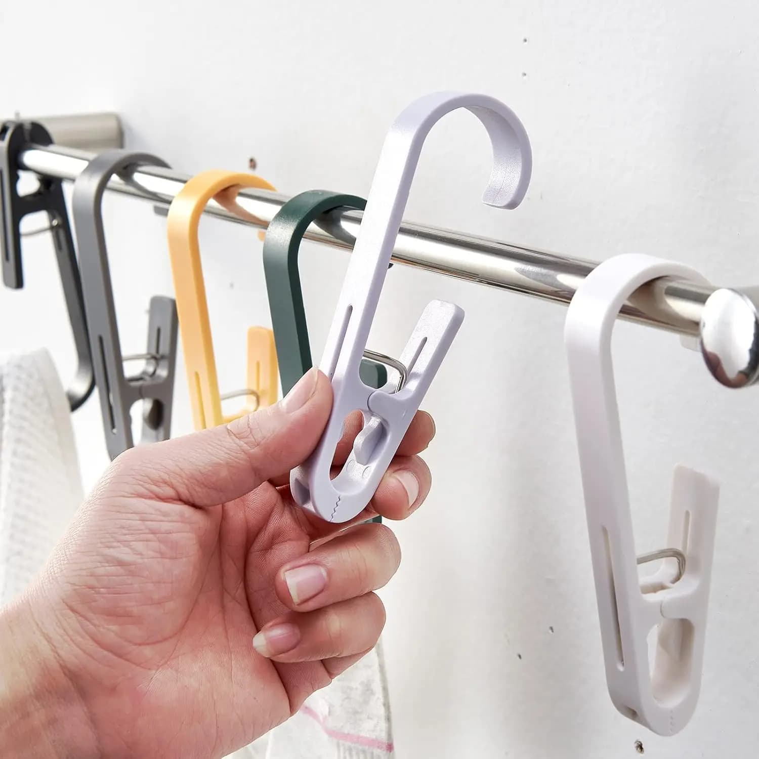12 Pezzi Grandi Mollette Multiuso per Vestiti e Asciugamani, Ganci in Plastica Robusti per Tende da Doccia e Bucato