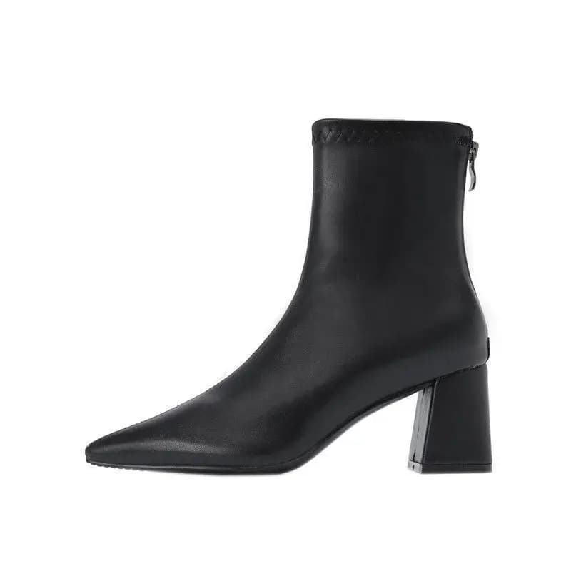 HKDQ Women's Ankle Boots Pointed Toe Block Heel Smooth-Look Finish Back Zipper Casual Fashion Trendy Daily Formal Footwear