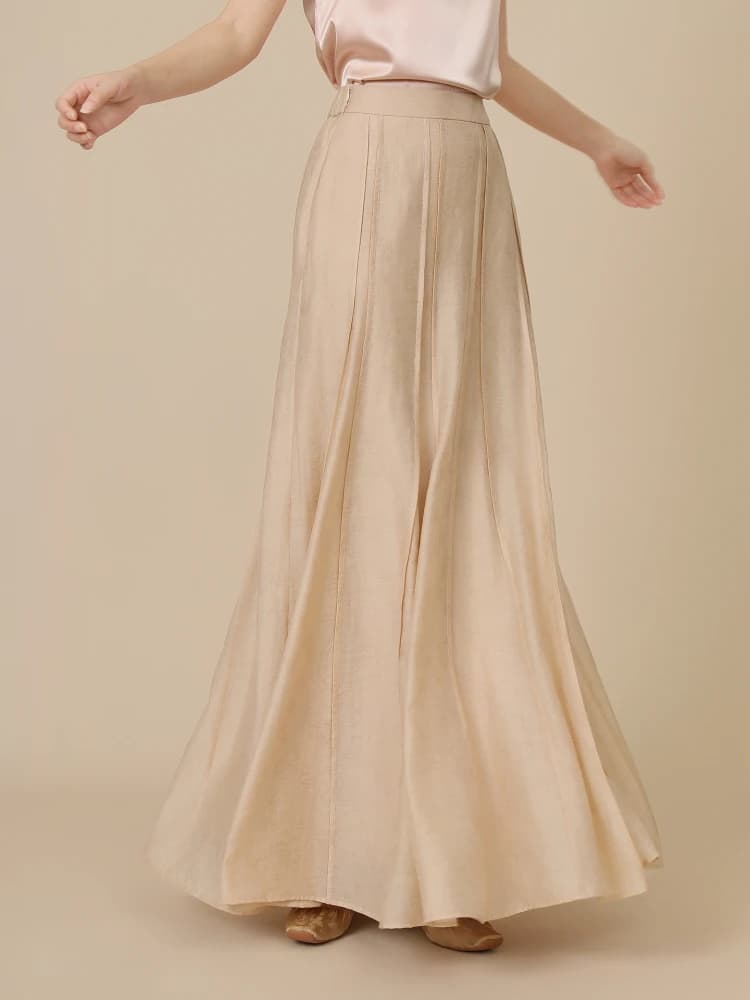 Shibai Nuova gonna a mezza lunghezza in stile cinese, comoda e snellente, in misto seta, dal design elegante e drappeggiato, ideale per la stagione estiva