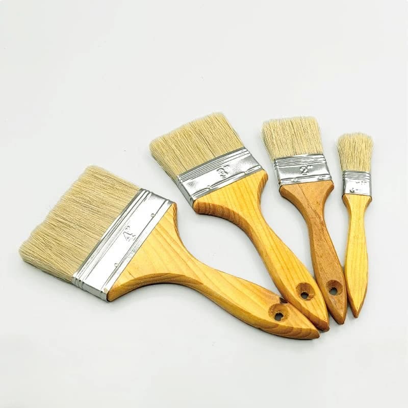 Wooden Handle Pig Bristle Paint Brush - for BBQ, Oil Painting, Wall Staining & Furniture | DlY & Professional Use