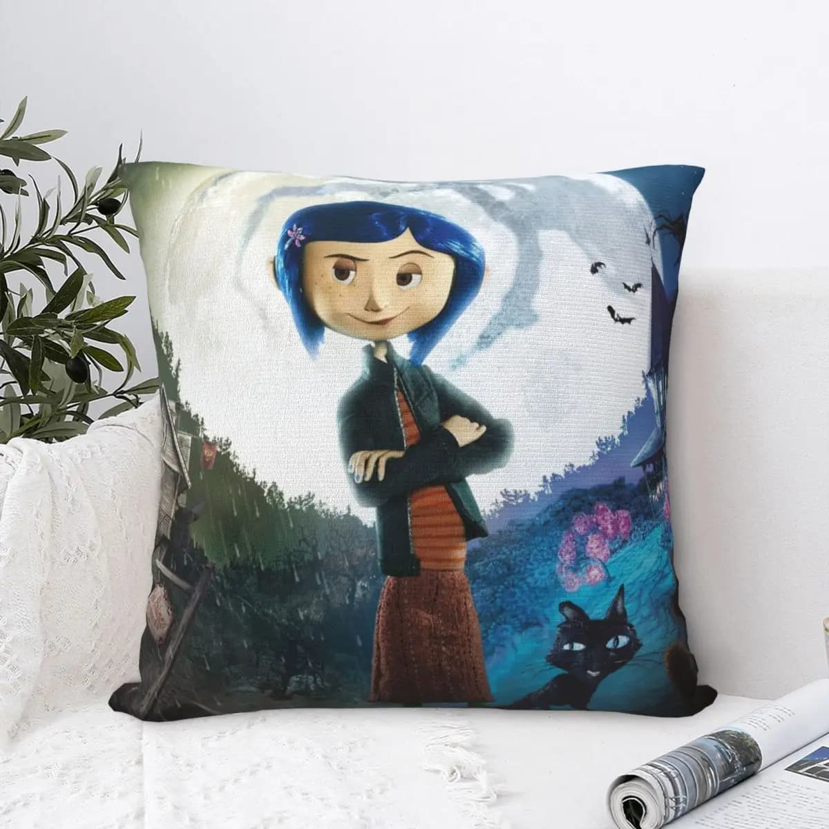 Coraline The Secret Door Federa quadrata Cuscini per divano Federa casual per ragazza horror fantasy
