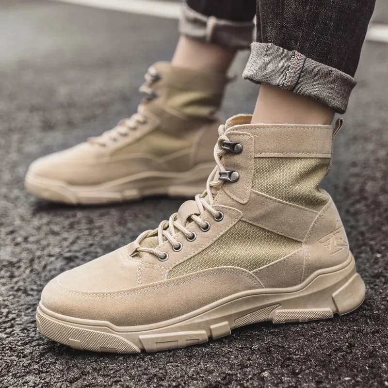 Stivali tattici da uomo per allenamento all'aperto Scarpe da deserto alte Scarpe da trekking da arrampicata mimetiche per uomo Stivaletti con plateau in tela