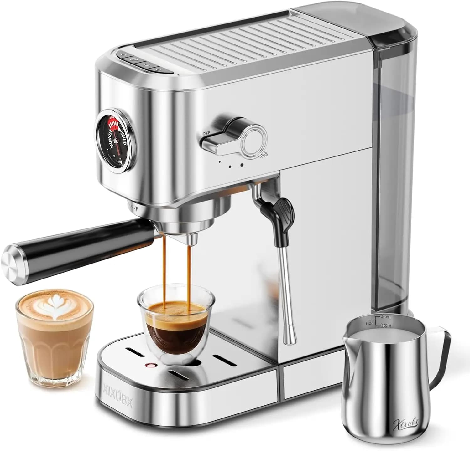 Macchina per Espresso 20 Bar, Compatta con Montalatte, Serbatoio da 42oz, Argento
