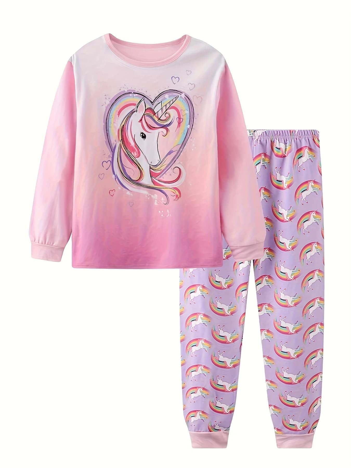 Pigiama a maniche lunghe da bambina con unicorno, set da 2 pezzi per neonate