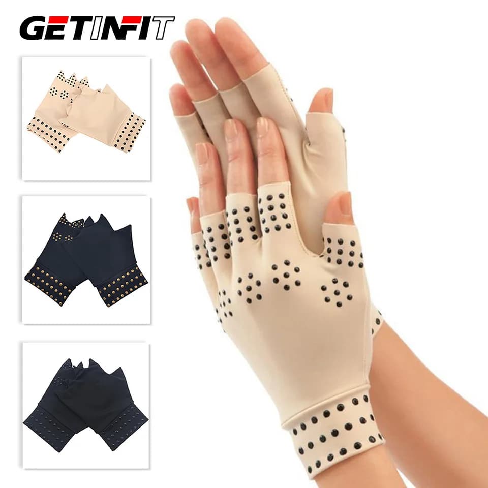 Guanti GETINFIT a Mezzo Dito con Pressione Magnetica per Terapia Fisica, Antiscivolo, per Riabilitazione, Fitness all'Aperto e Ciclismo