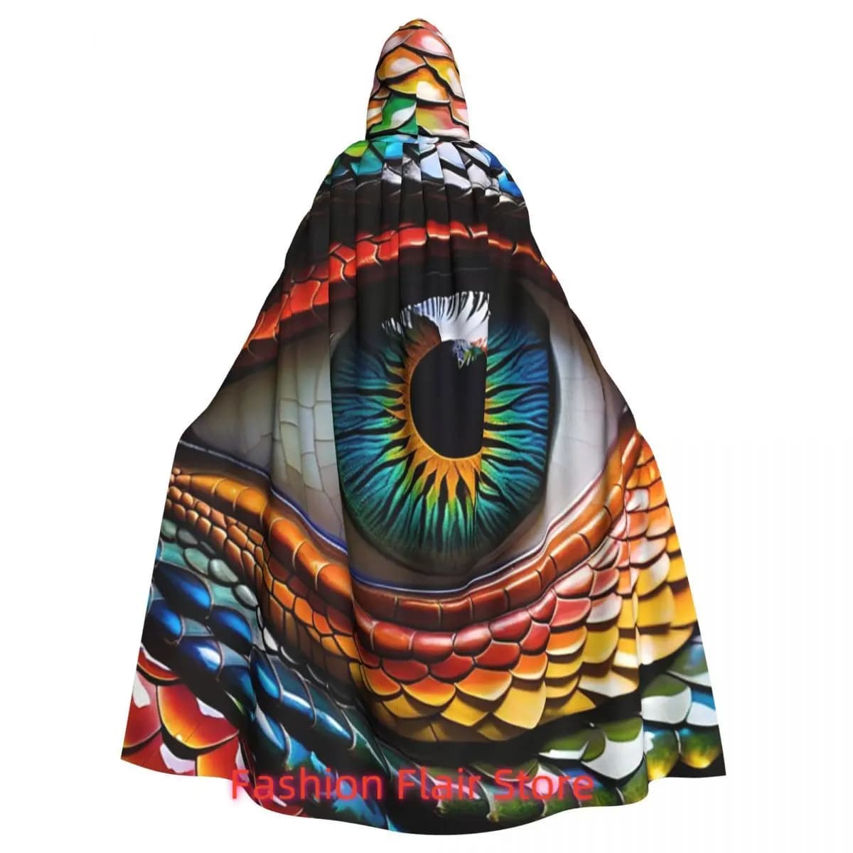 Fantasy Eye With Dragon Scales Pattern Long Hooded Cloak Witch Medieval Costume Cosplay Cape HalloweenParty Adult Unisex