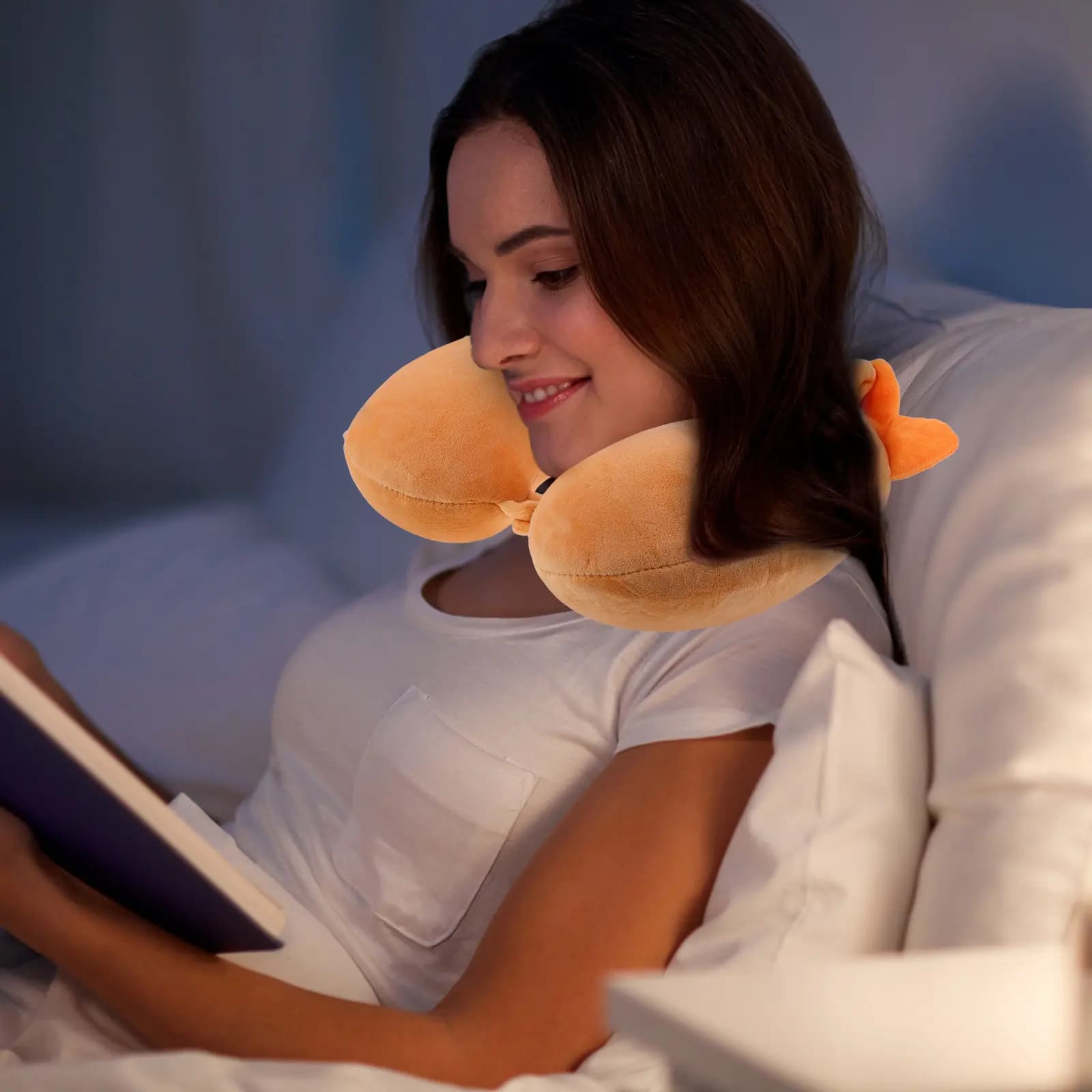 Cuscino da Viaggio a Forma di Animale Cartoonesco, Poggiatesta Arancione in Memory Foam, Supporto per il Collo a Forma di U per Aereo, Auto, Treno e Viaggi su Strada