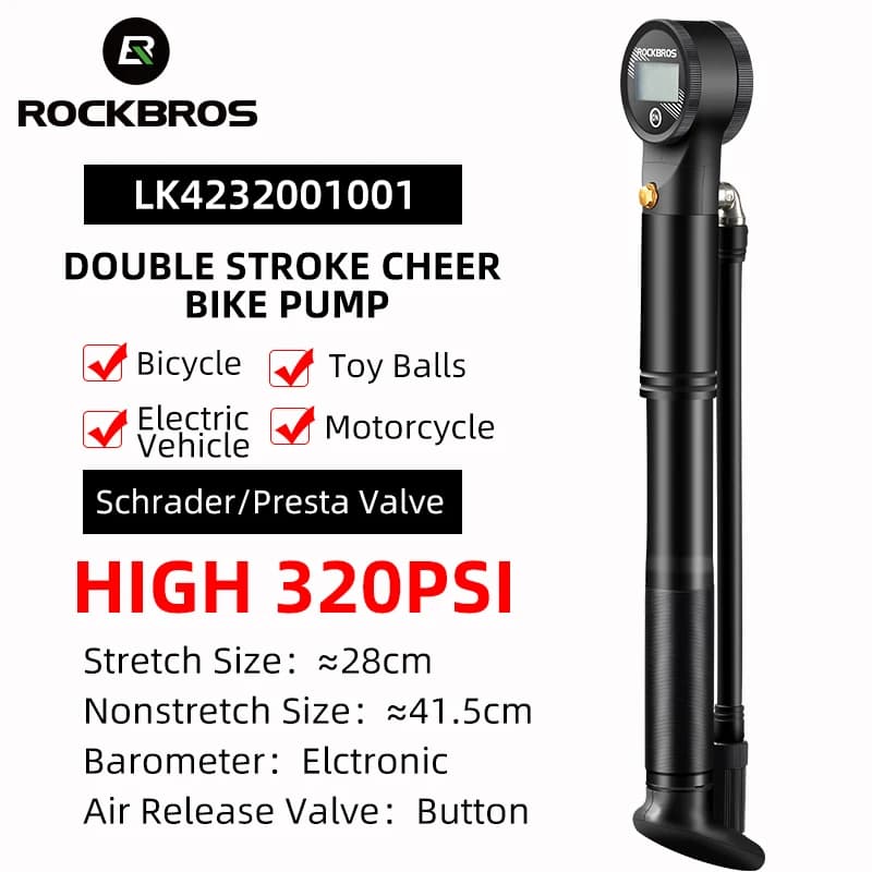 Pompa per bicicletta ROCKBROS 320psi pompa per bici in lega di alluminio barometro elettronico gonfiatore ad aria pompa per bicicletta con valvola Schrader Presta