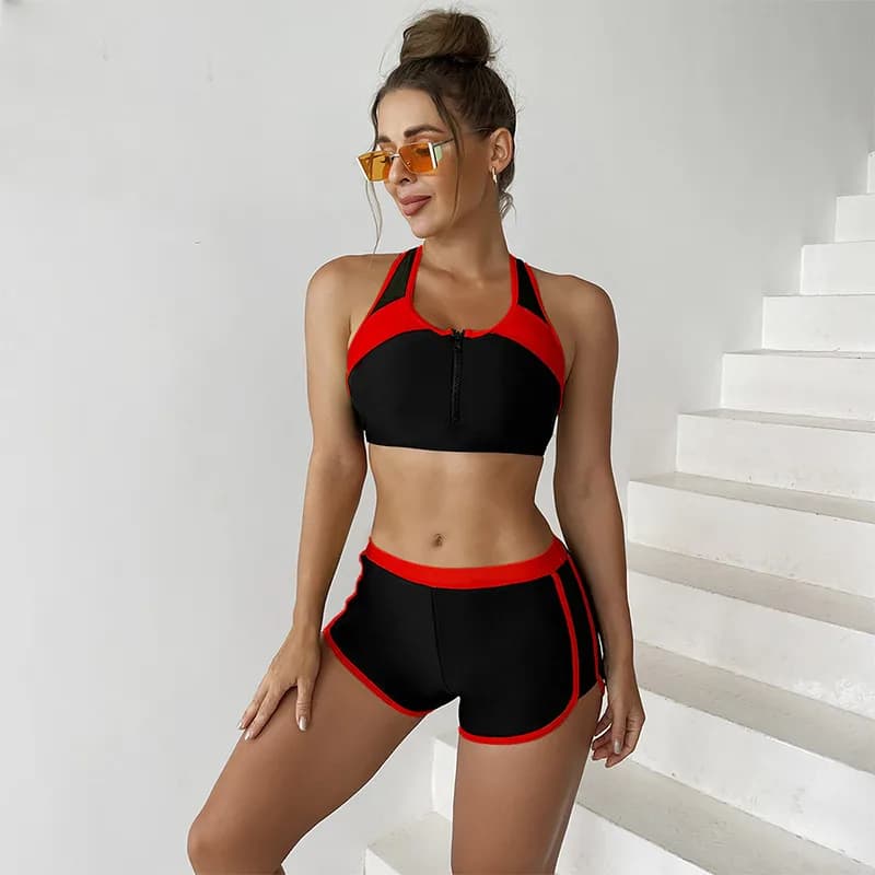 Costume da bagno sportivo con cerniera regolabile Set bikini da donna sexy diviso 2025 Top con collo appeso Abbigliamento da spiaggia casual Costumi da bagno per ragazze speziate