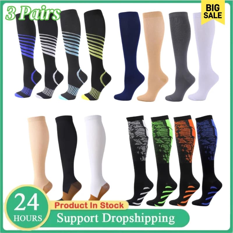 3 paia di calzini a compressione sportivi unisex calze al ginocchio per vene varicose mediche calze a compressione antifatica per alleviare il dolore