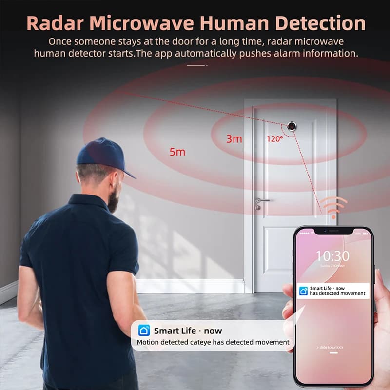 Tuya Smart WiFi Radar Campanello Porta digitale Peepholes Telecamera Occhio 4.3 pollici 1080P Videocitofono PIR Visione notturna Rilevazione movimento