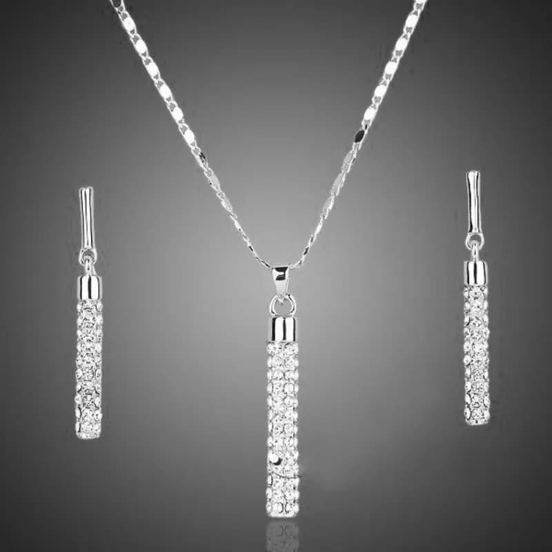 Fashion Creative Diamond-encrusted Cylindrical Rod Earrings Necklaces Set Accessories Light Luxury Wedding Jewelry Pendant 2026
