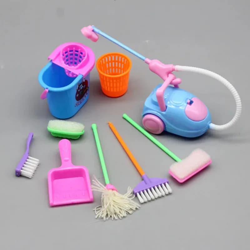 9 pcs miniature doll house cleaning products mini bucket mop brush fucks home jobs set of cute tools accessories for BJD kids furniture