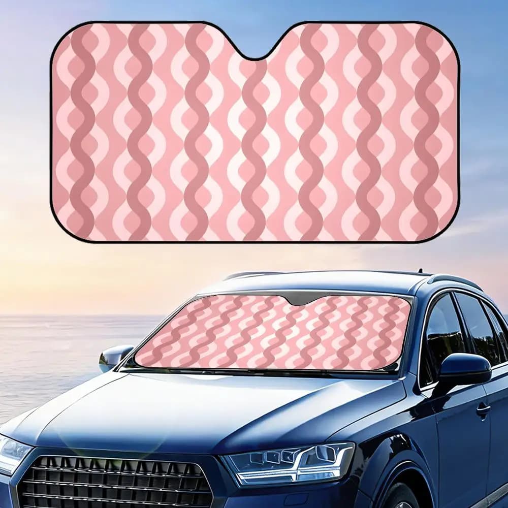Parasole per Auto in Alluminio Riutilizzabile con Strisce Rosa, Protezione UV e Isolamento Termico