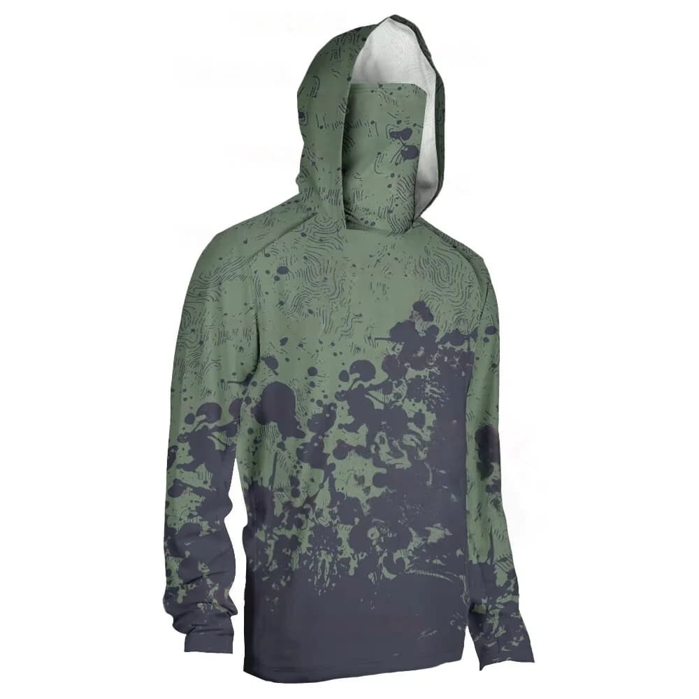 Men UPF50+ Ink Splash Camo Fishing Hoodie With Face Mask Quick Dry Long Sleeve Sun Protection Outdoor Sports Shirts