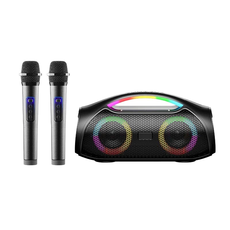 X2 80W Altoparlante per karaoke da esterno Gadget per la casa Stereo portatile con bassi profondi RGB con 2 microfoni Macchina da canto impermeabile