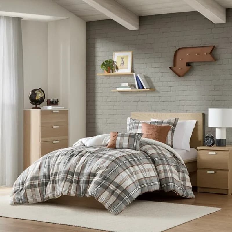5Piece Full/Queen Plaid Comforter Set