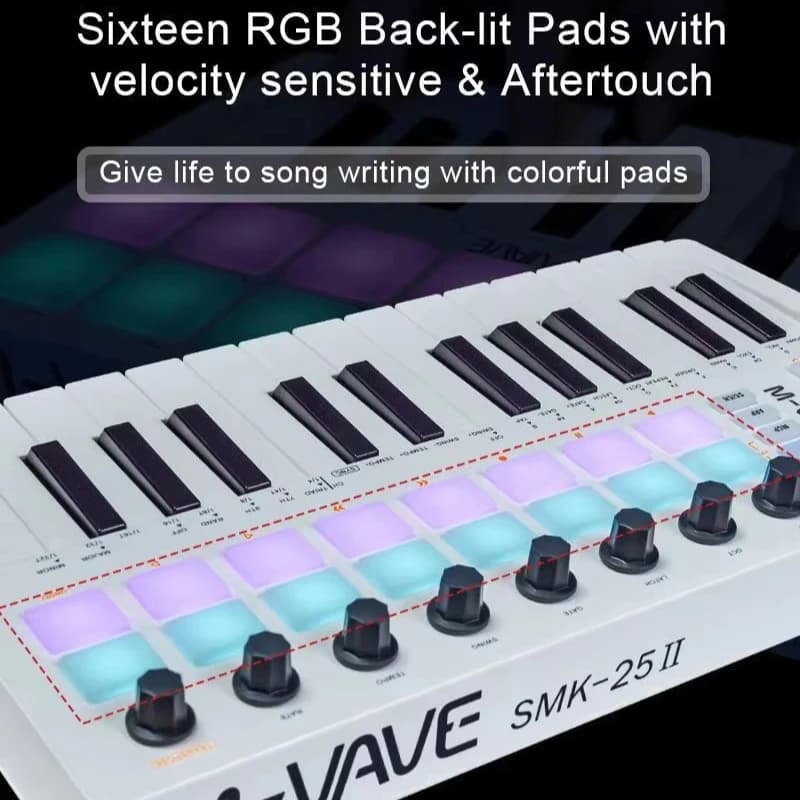 M-Vave Smk-25 Midi Keyboard Controller 25-Key 8 Rgb Backlit Drum Pads Beats Maker Music Keyboard Strike Pad For Music Productio