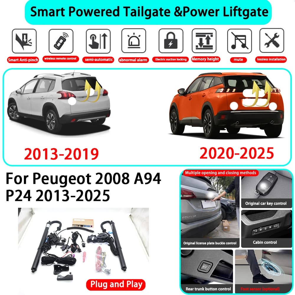 Kit Portellone Posteriore Elettrico Automatico Intelligente per Peugeot 2008 A94 P24 2013-2025 con Chiusura a Chiave Plug and Play