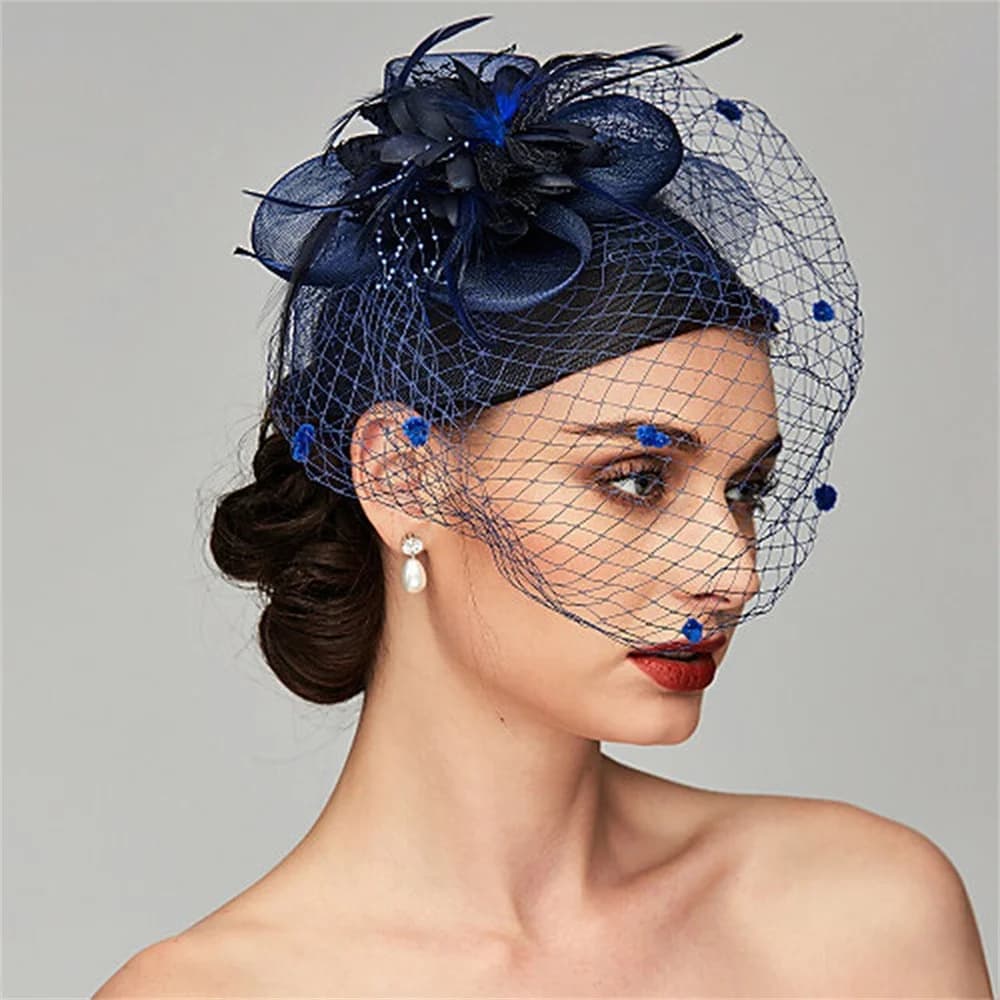 Fiore festa di nozze fasce per capelli gioielli per la testa Accessori per copricapo da sposa donna piccolo cappello fascia di piume velo da palcoscenico da sera