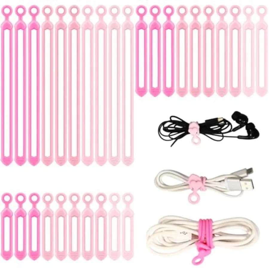 48 Pcs Silicone Cable Ties Reusable Cable Management Organizer Multipurpose Elastic zip ties Adjustable Electronic Organizer fo