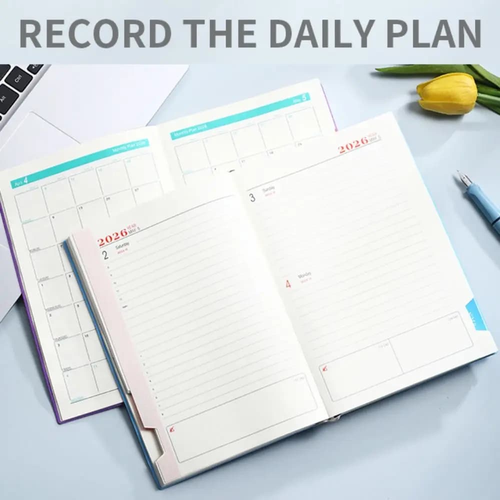 Agenda A5 2026 con Copertina in Pelle PU, 365 Giorni, con Segnalibro a Nastro, Planner con Fogli Spessi Resistenti all'Usura