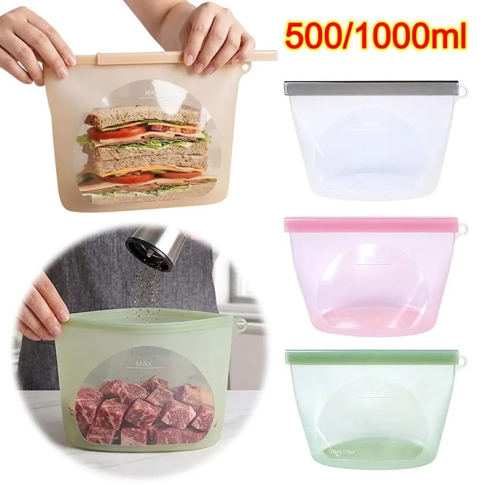 Silicone Food Preservation Bag Moisture-proof Fresh-keeping Food Packaging Bag Reusable Zip-Lock Design Fruit Freezer Seal Bag
