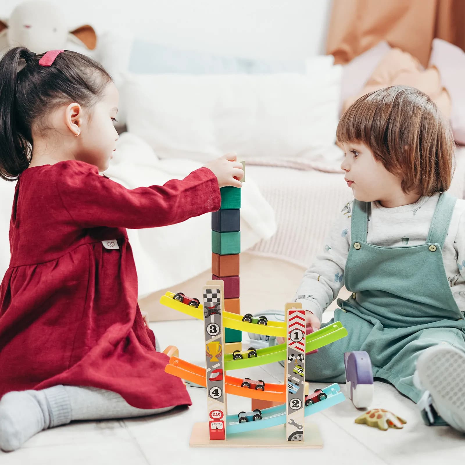 1Set Car Ramp Track Educational Playset for Kids Toddlers Gifts Creative Learning and Color Recognition