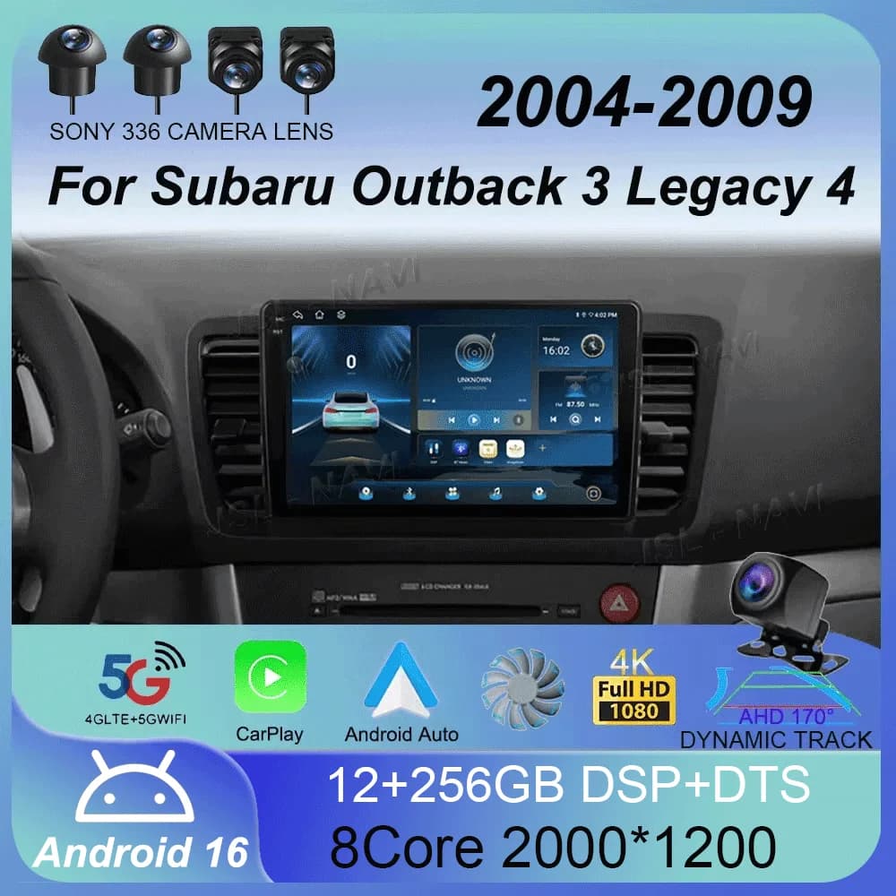 Autoradio multimediale QLED Android 16 per Subaru Outback 3 Legacy 4 2004 2005 2007 2008 2009 con lettore video, navigatore GPS e DVD 2Din