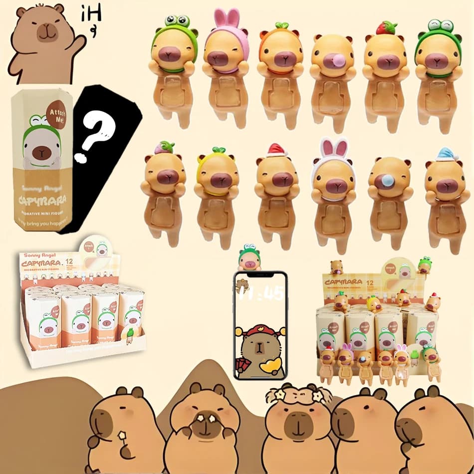 Capibala Trendy Decorative Mini Figures Cute Blind Box Car Dolls Fashion Dolls Tabletop Handwork Mysterious Box Collection Gifts
